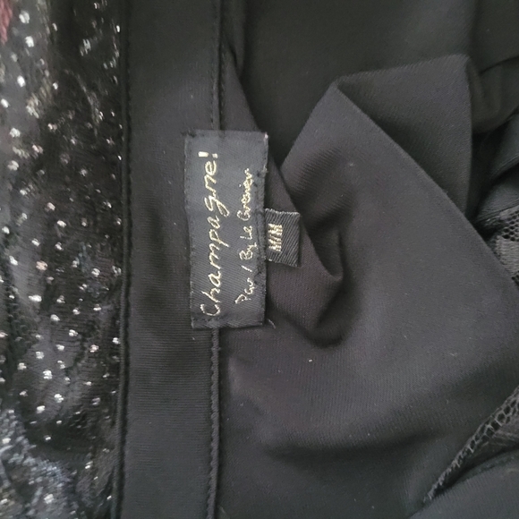 Champagne Black Lace Cropped Sleeve Top Size M - Picture 7 of 7